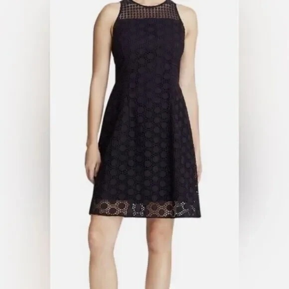 Tory Burch Dresses & Skirts - NWT Tory Burch Hallie‎ Eyelet Dress 0 00 XS Cotton $395 Navy Lace Fit Flare
